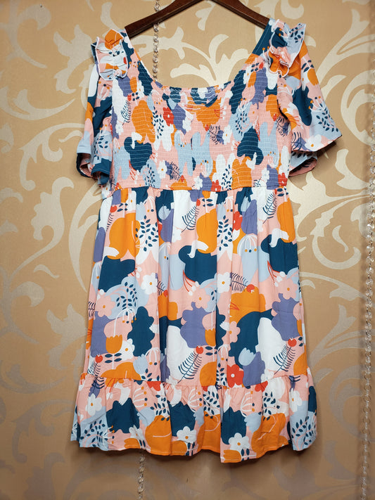 Shirred Print Dress