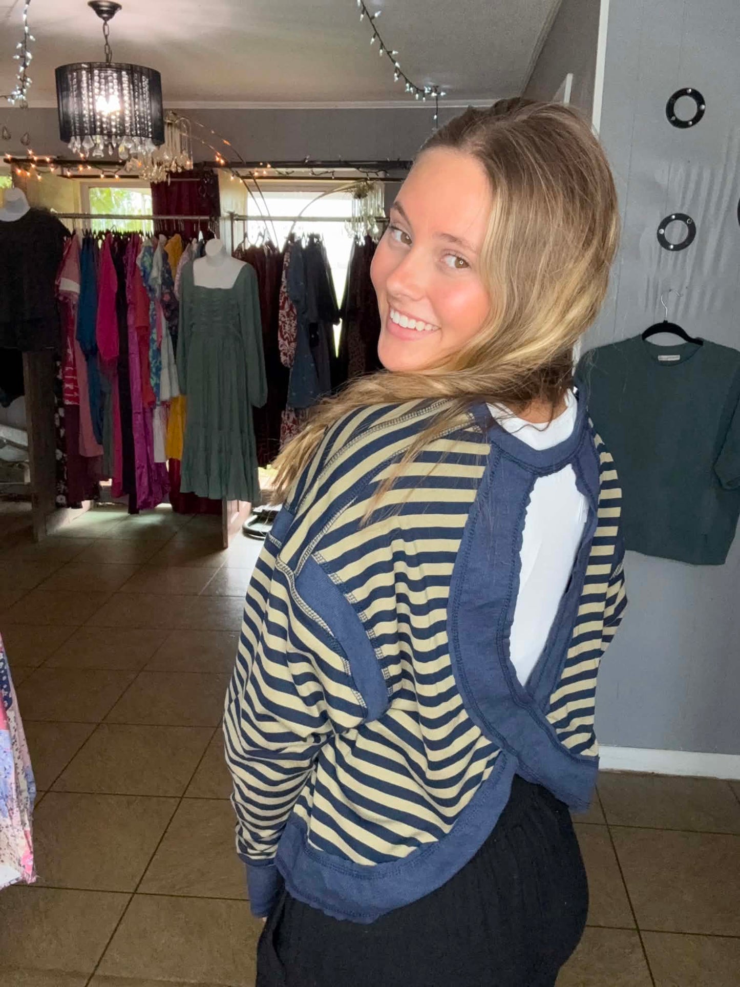 Striped Open Back Top
