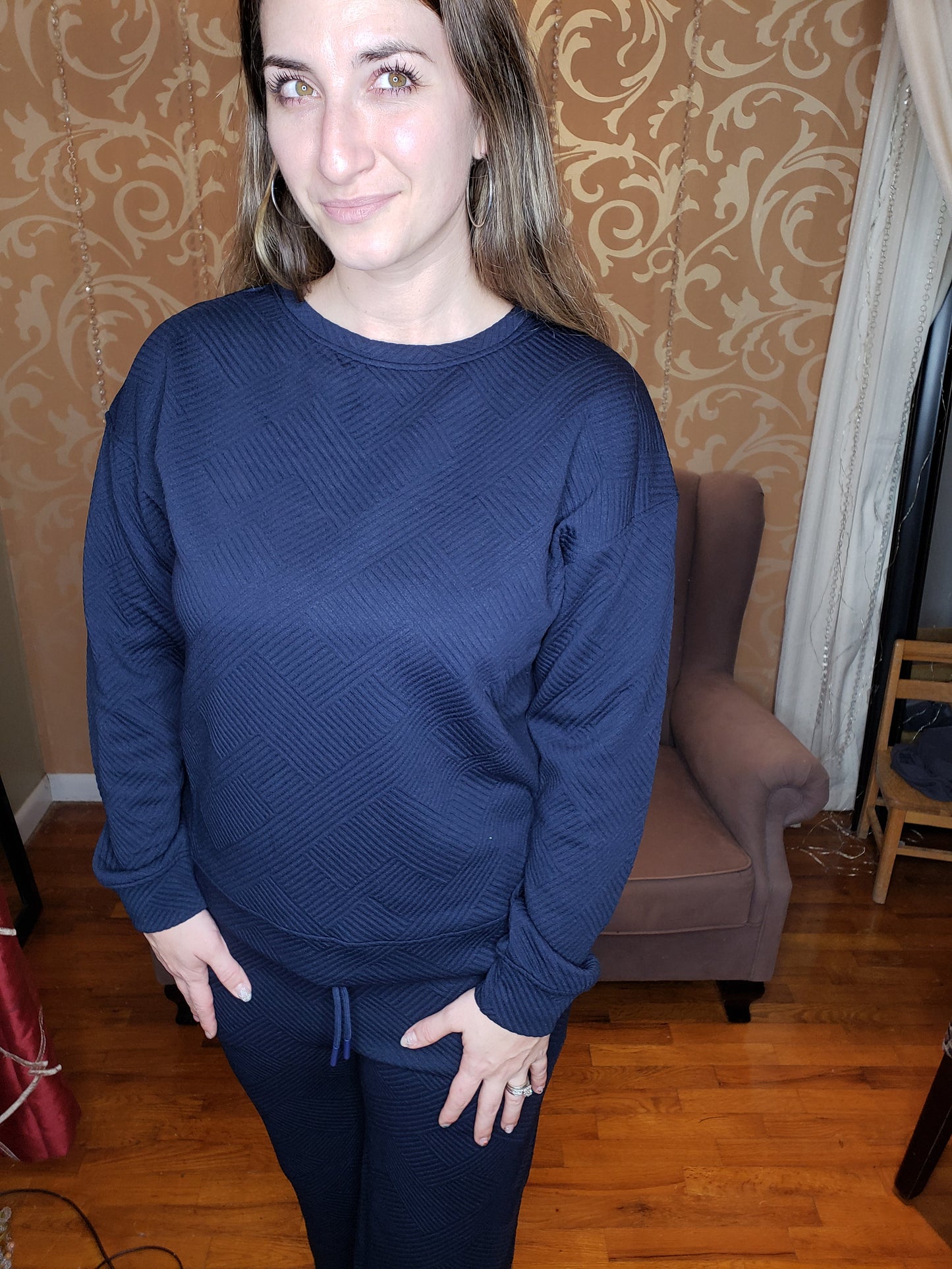 Textured Navy Lounge Wear Set