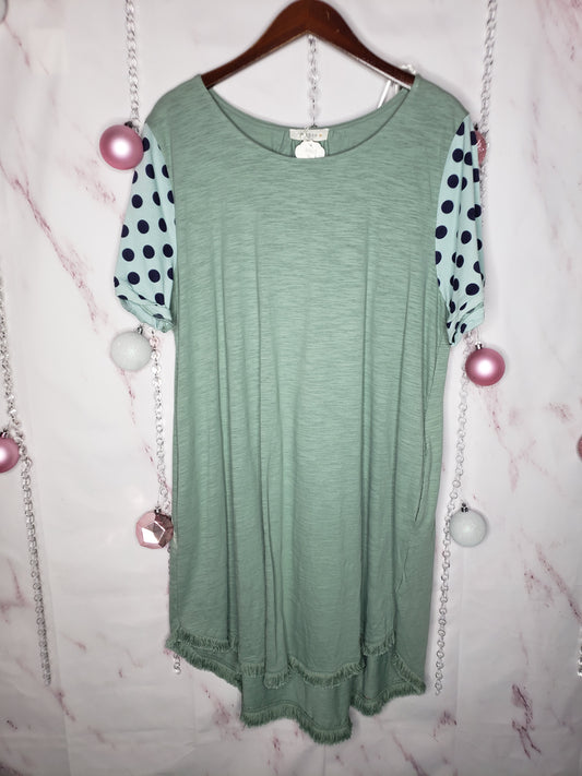 Sage Dress w/ dotted sleeves