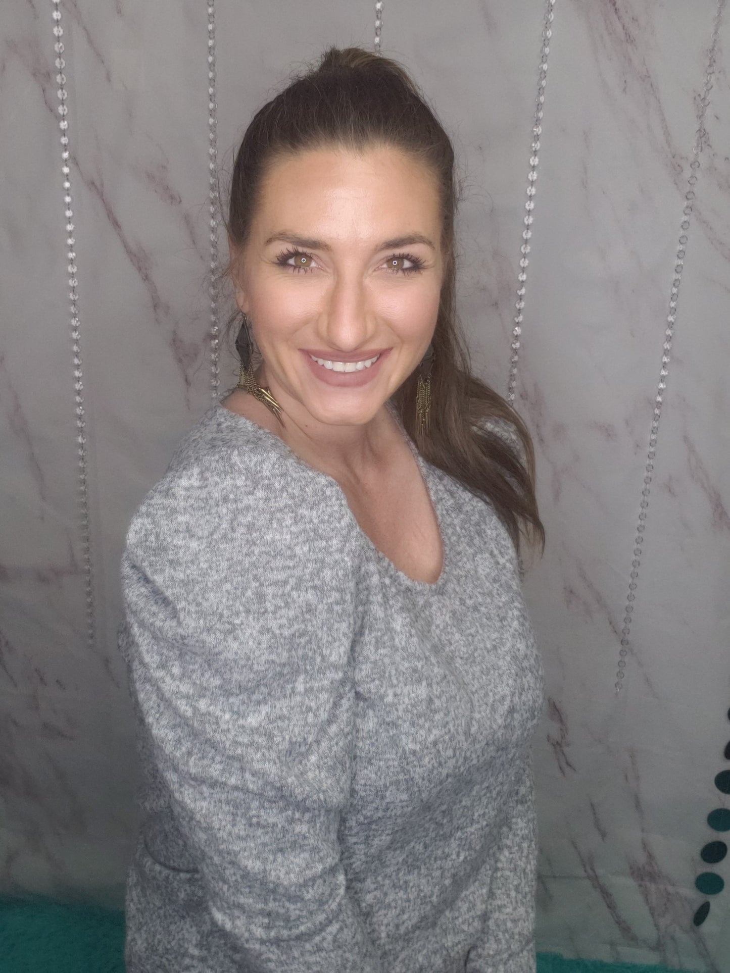 "Tearin' up my Heart" Grey Puff Shoulder Top