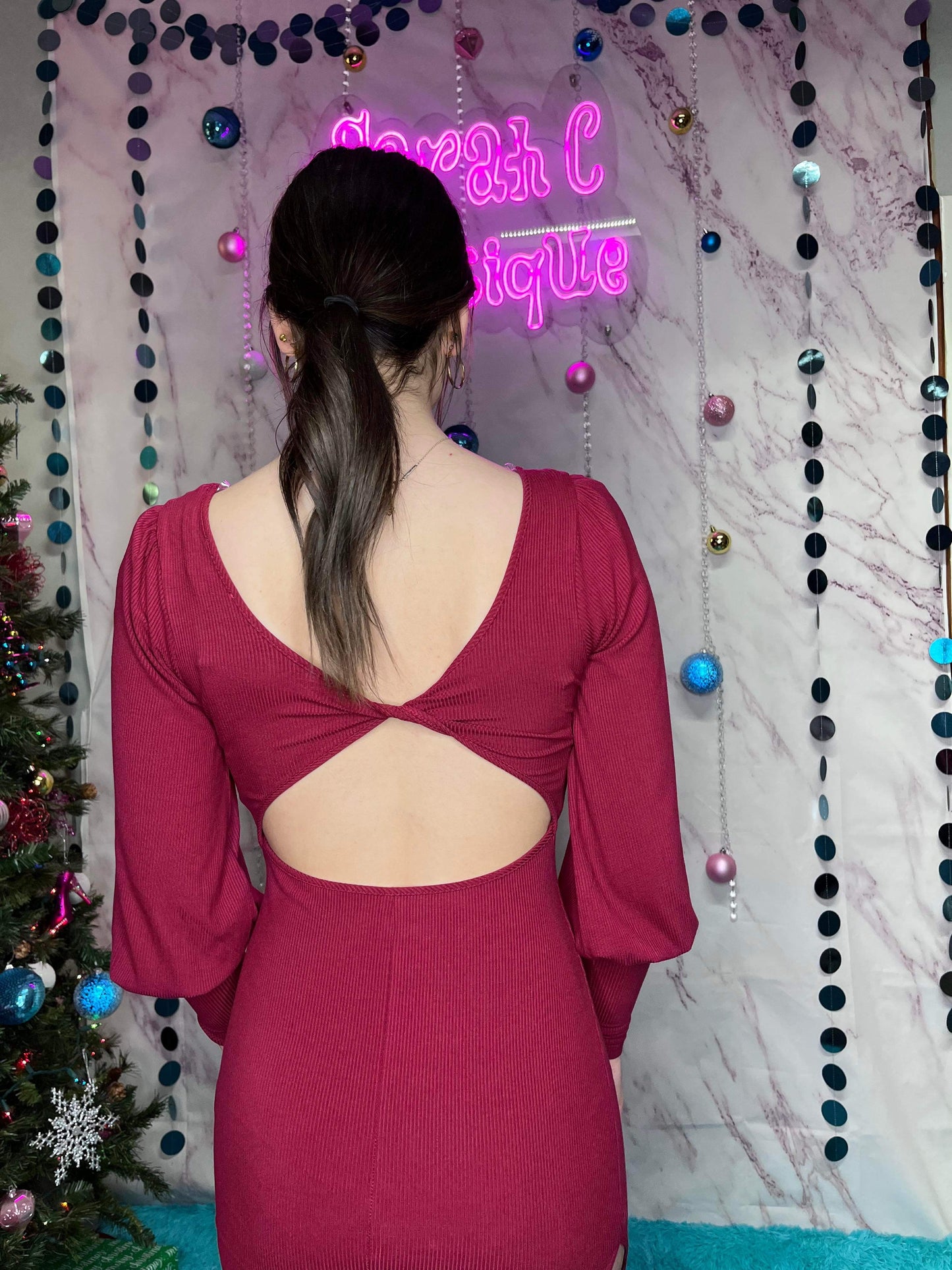 Flare/ Fitted Sleeve Red Dress