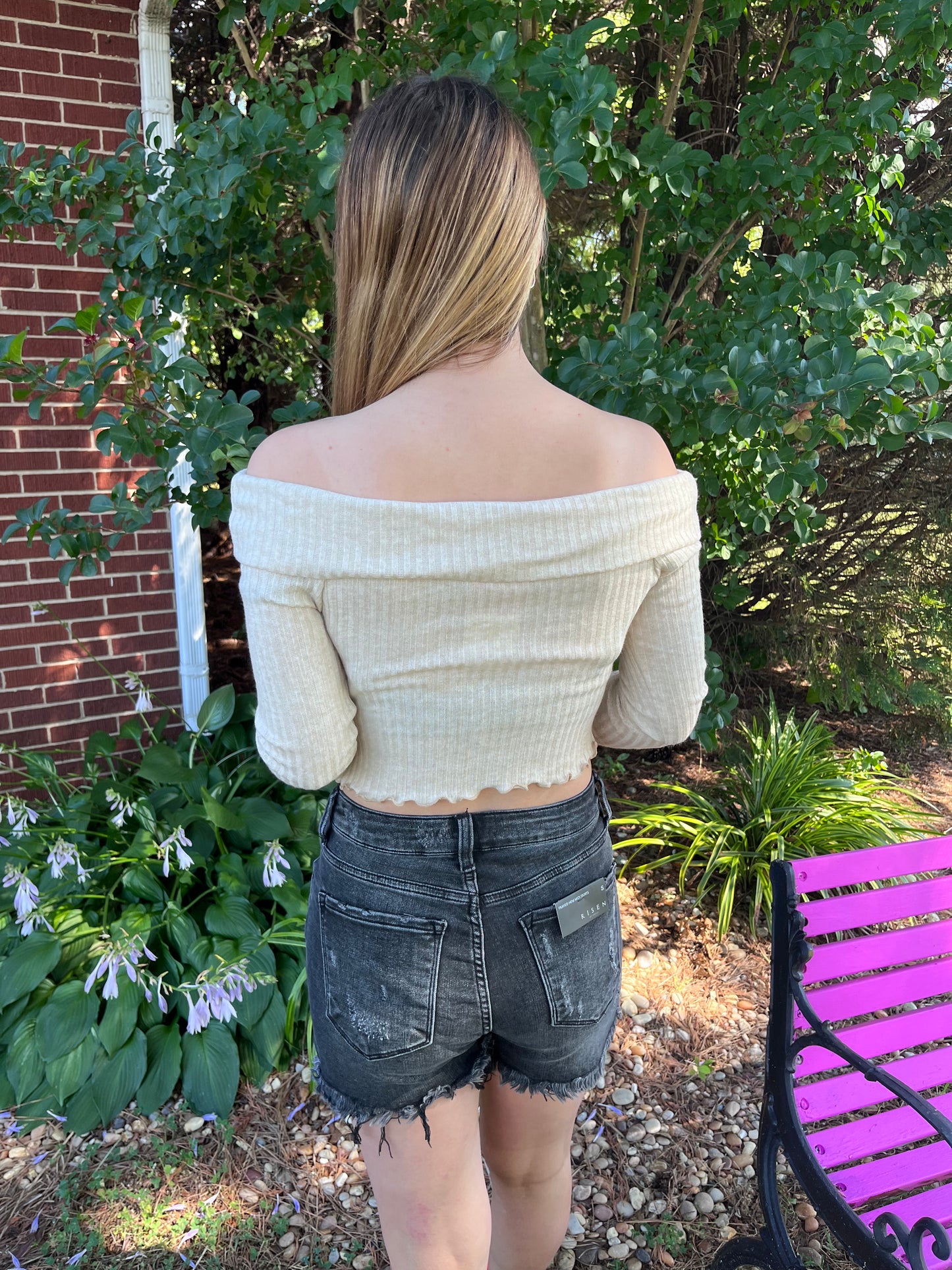 Tan Knit Off the Shoulder Top