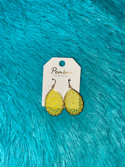 Abstract Teardrop Earrings in Yellow