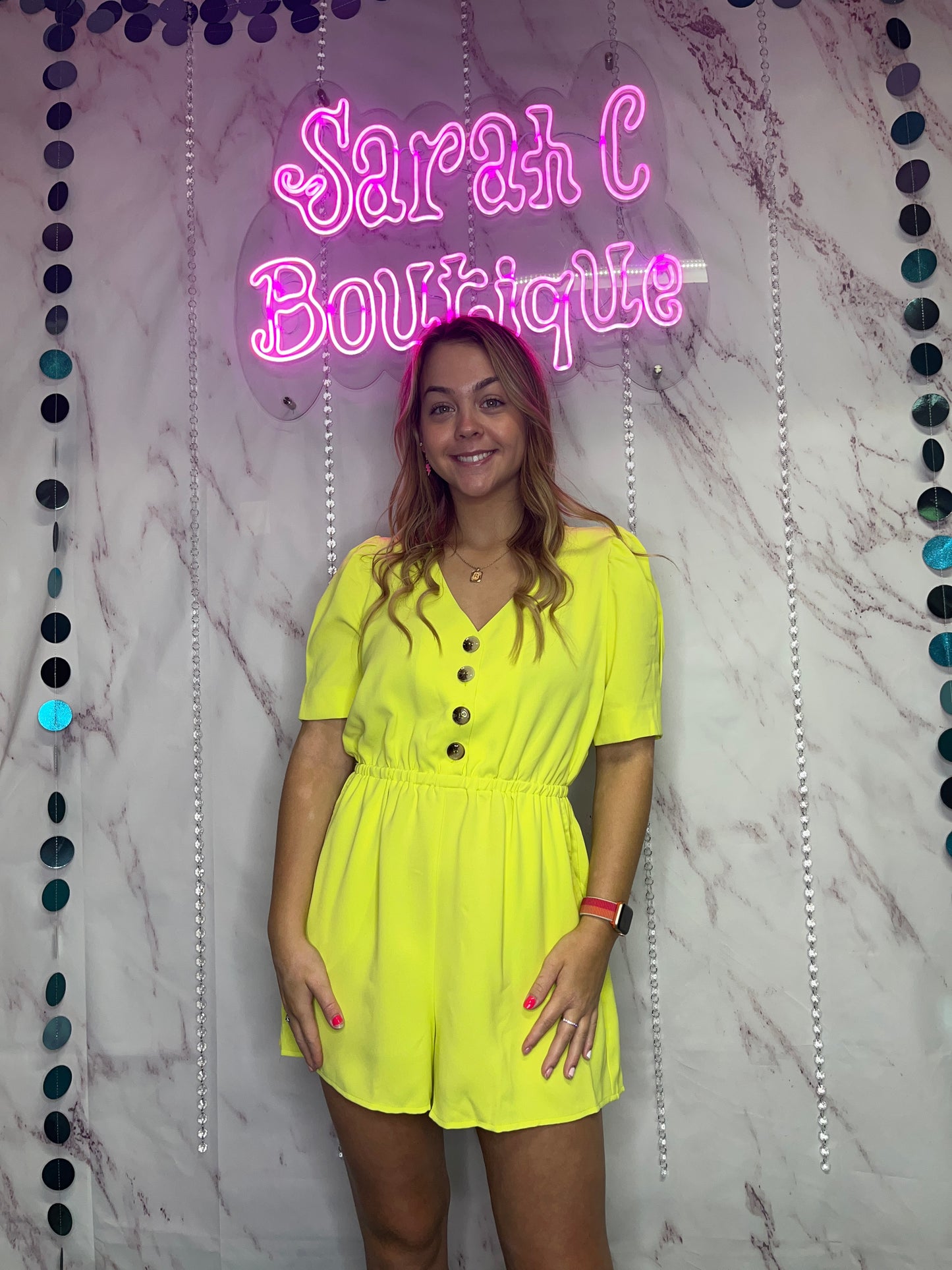 Neon Yellow Button Romper