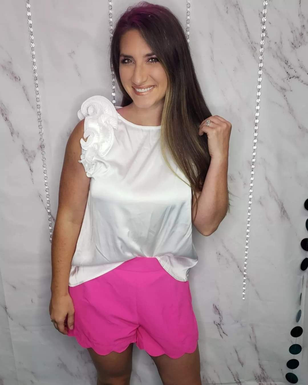 Ivory Swirly Flutter Shoulder Top
