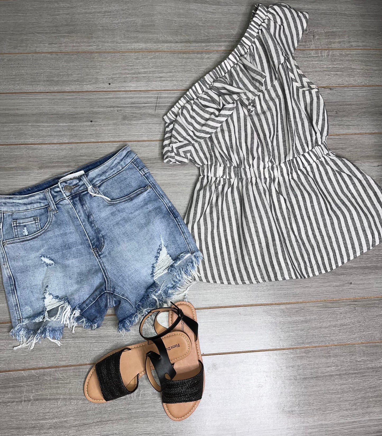 Off the Shoulder Charcoal Striped Top