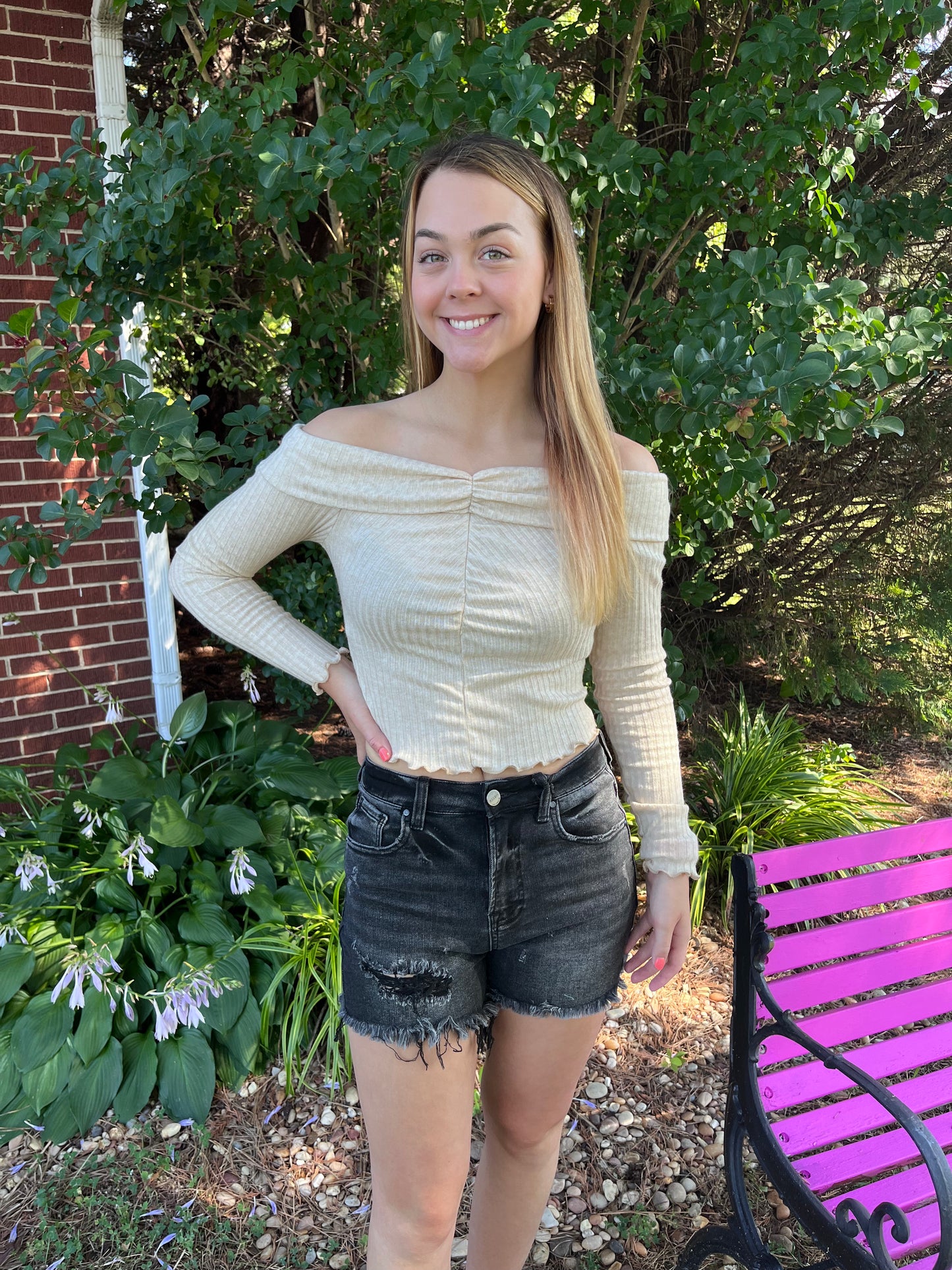 Tan Knit Off the Shoulder Top