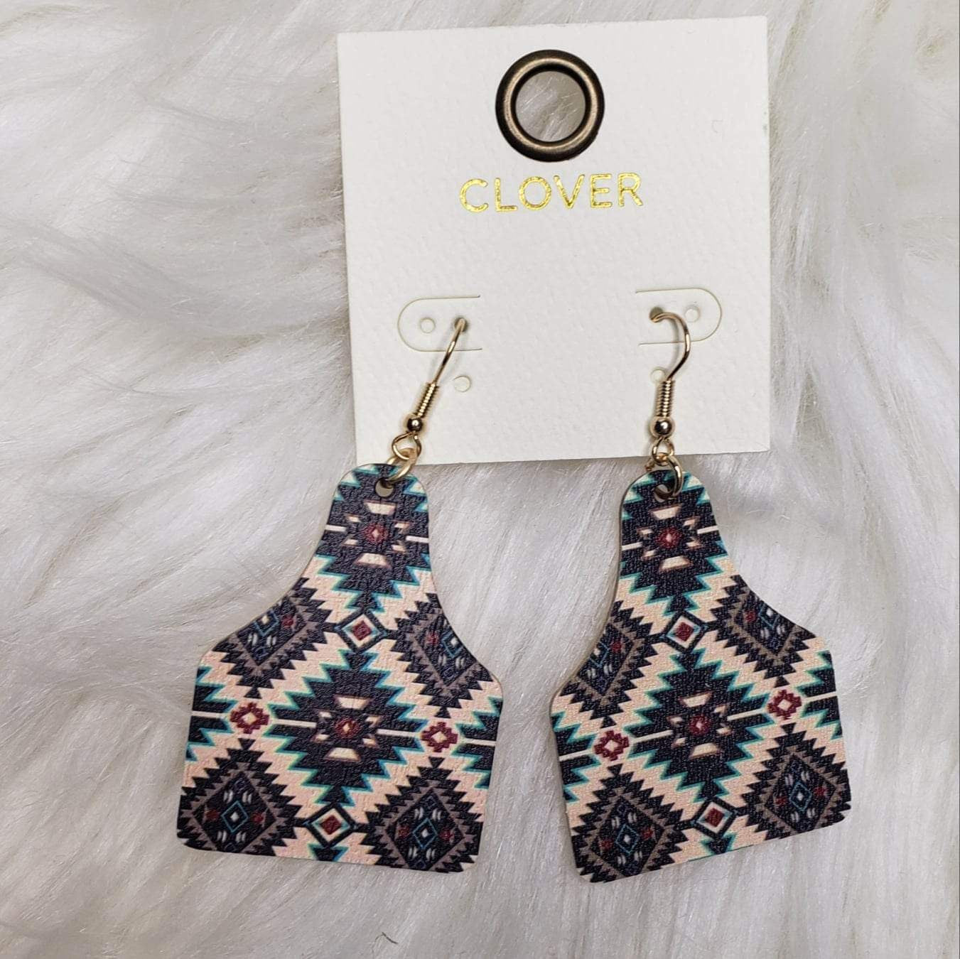 Aztec Print Cow Tag Earrings