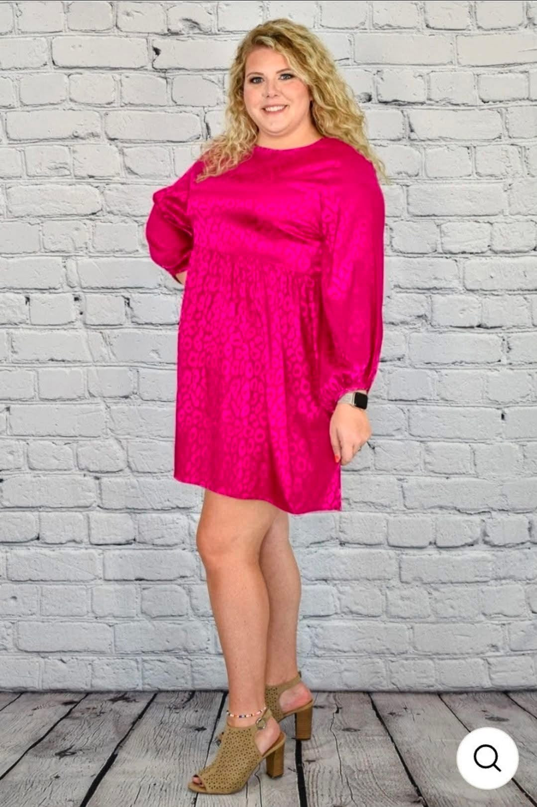 Hot Pink Leopard Satin Dress