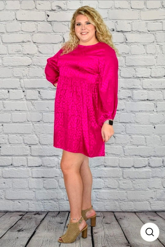 Hot Pink Leopard Satin Dress