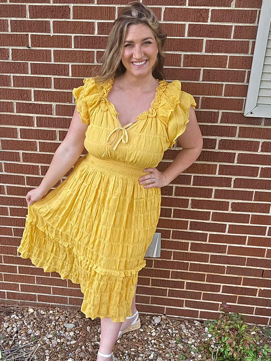 Yellow Sunflower Ruffle Dress