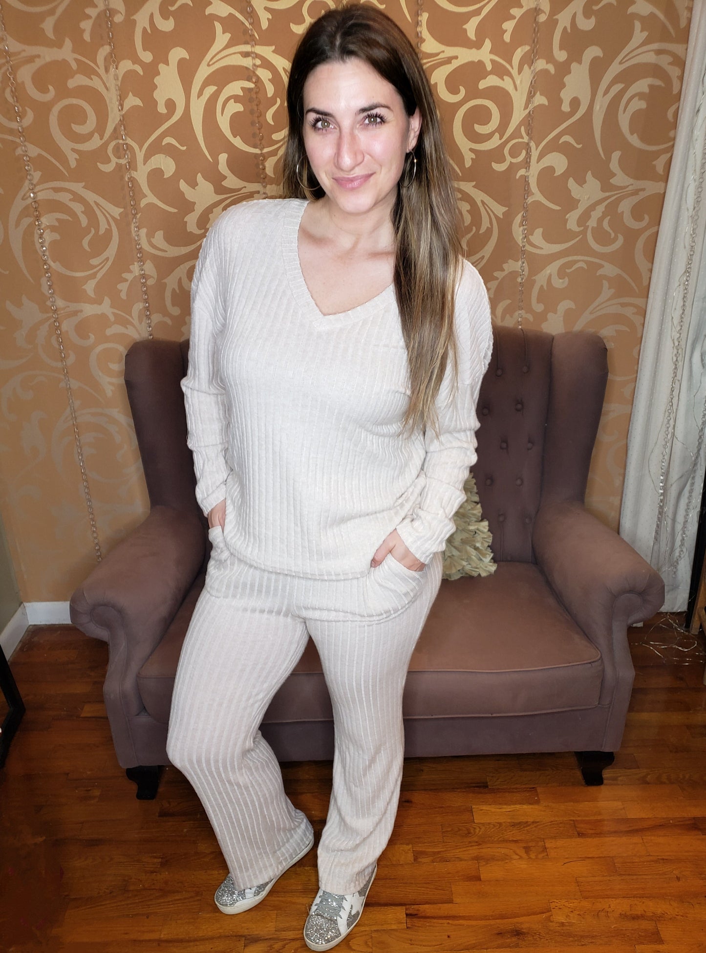 Cream Soft Ribbed Lounge Wear