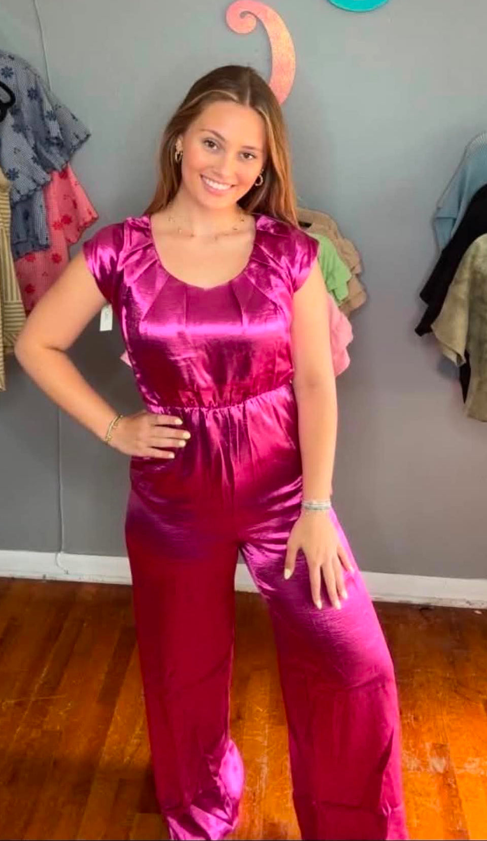 Hot Pink Satin Jumpsuit