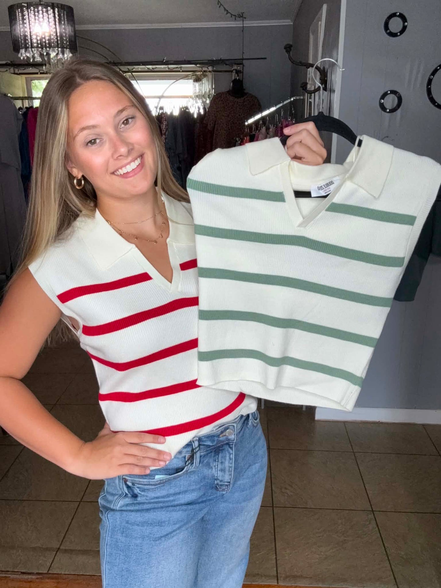 Stripe Collared Tops