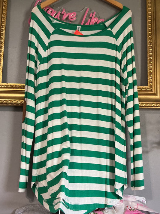 Green and White Striped Top