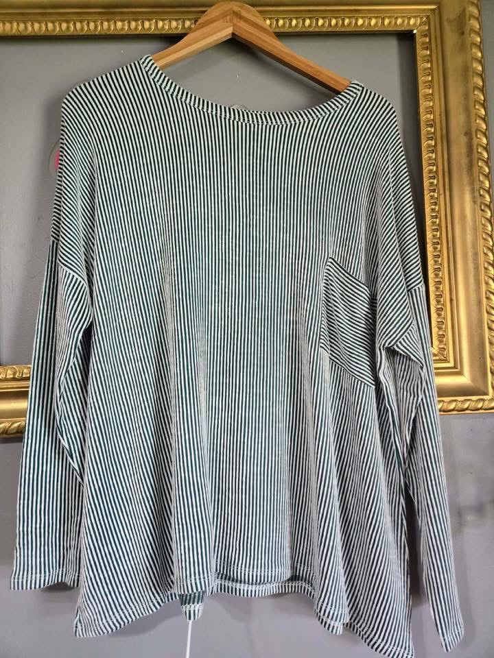 Green and White Stripped Top