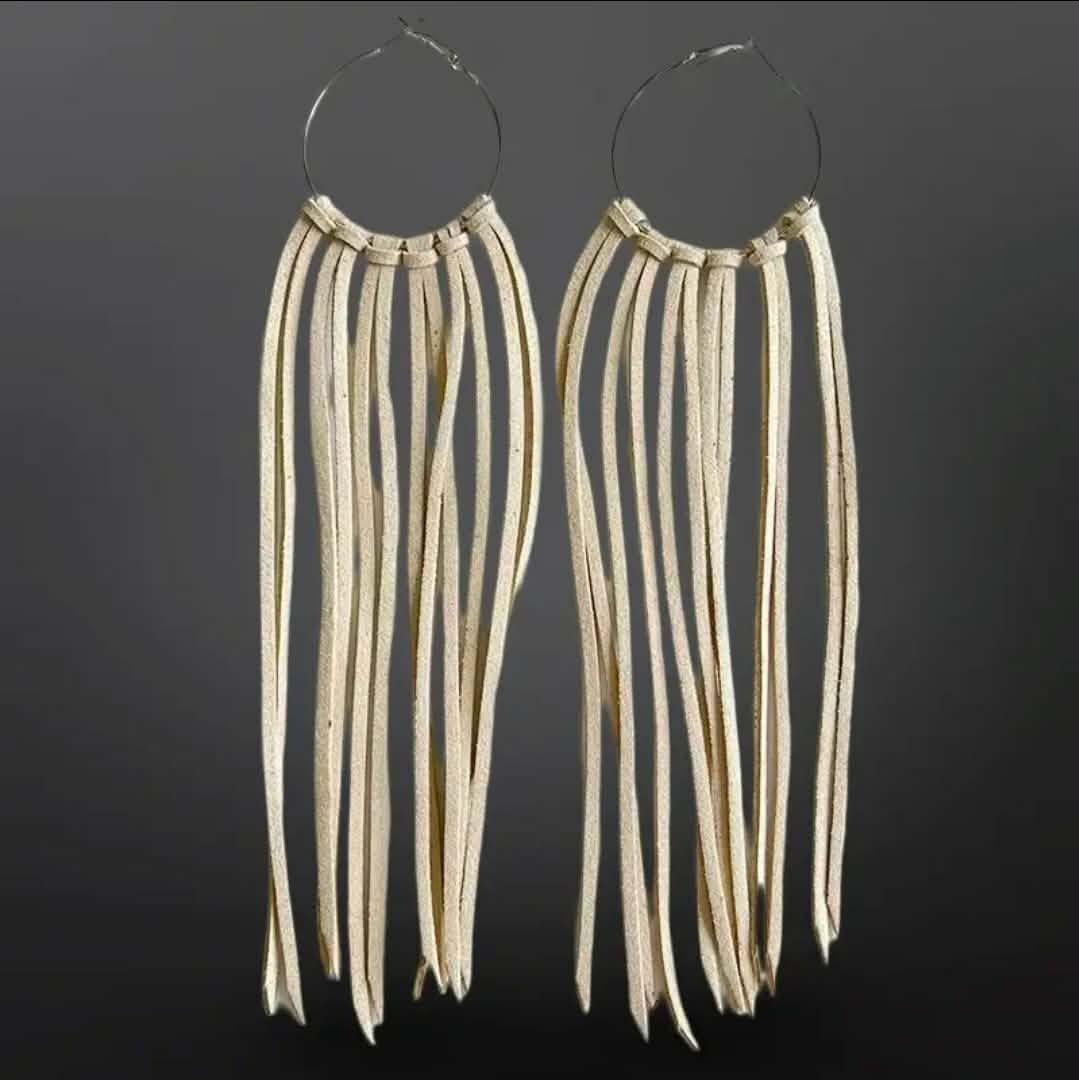 Tan Fringe Hoop Earrings