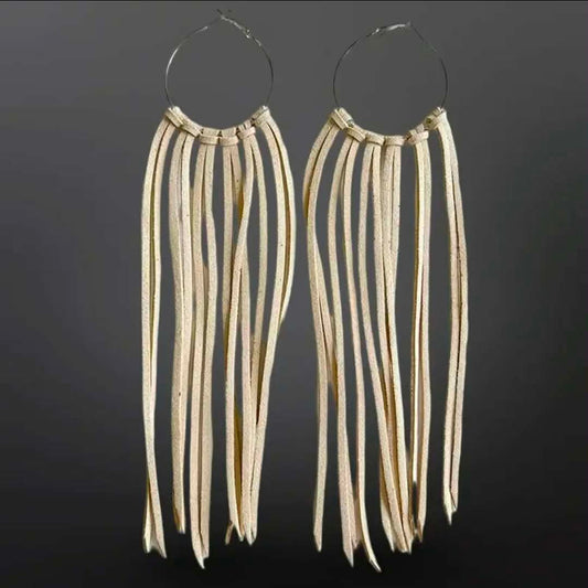 Tan Fringe Hoop Earrings