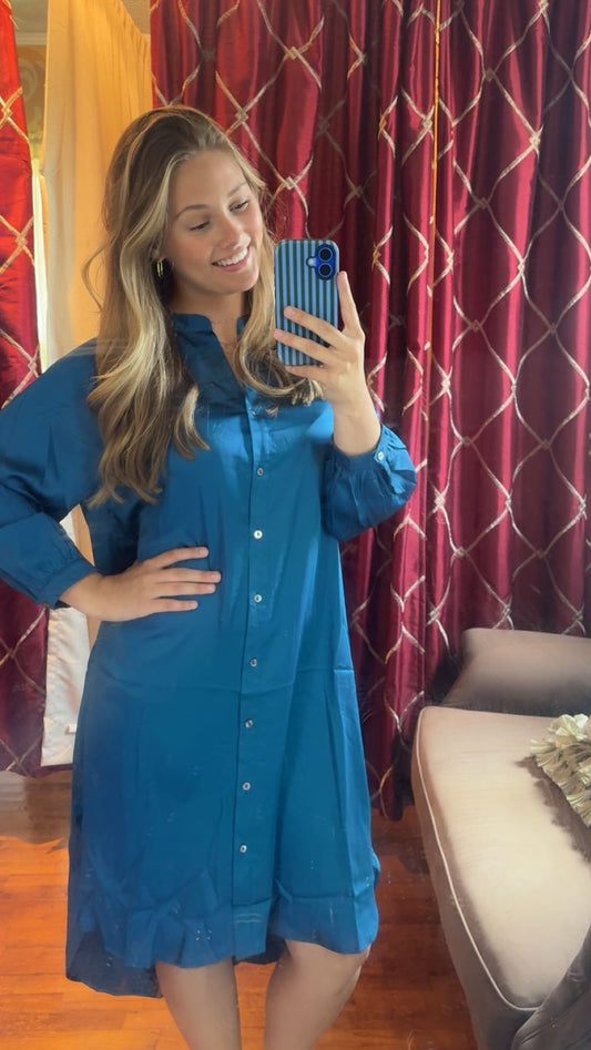 Ocean Blue Satin Dress
