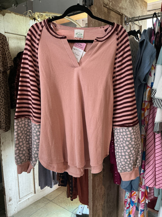 Pink Striped and Floral Top