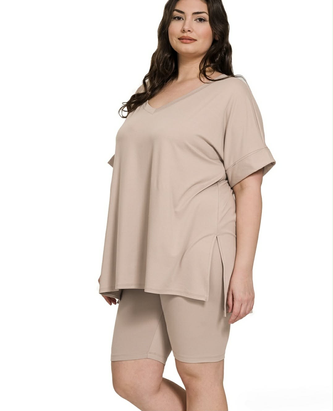 Mocha Biker Shorts Set
