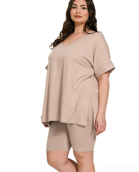 Mocha Biker Shorts Set