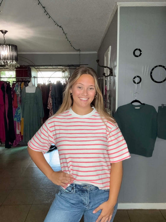 Coral/White Stripped Top