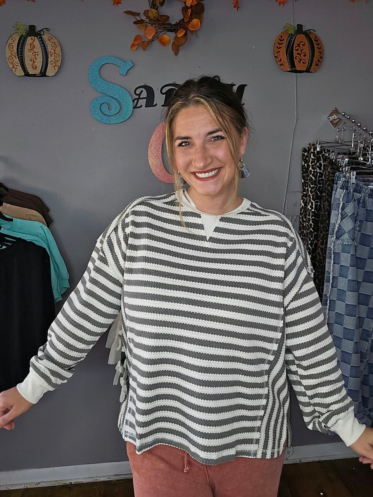 Grey/White Striped Sweater