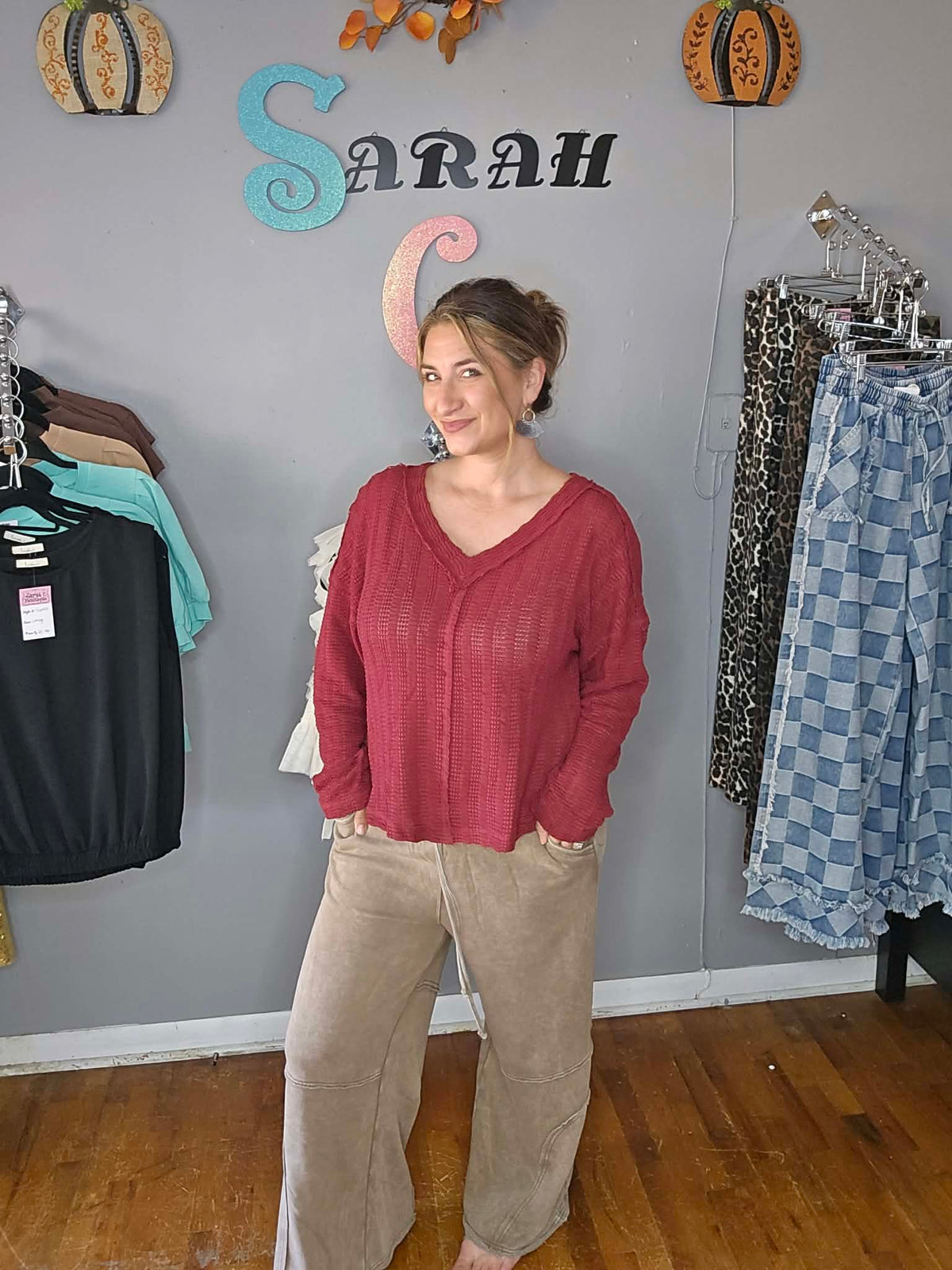 Wine/Olive Textured Sweater