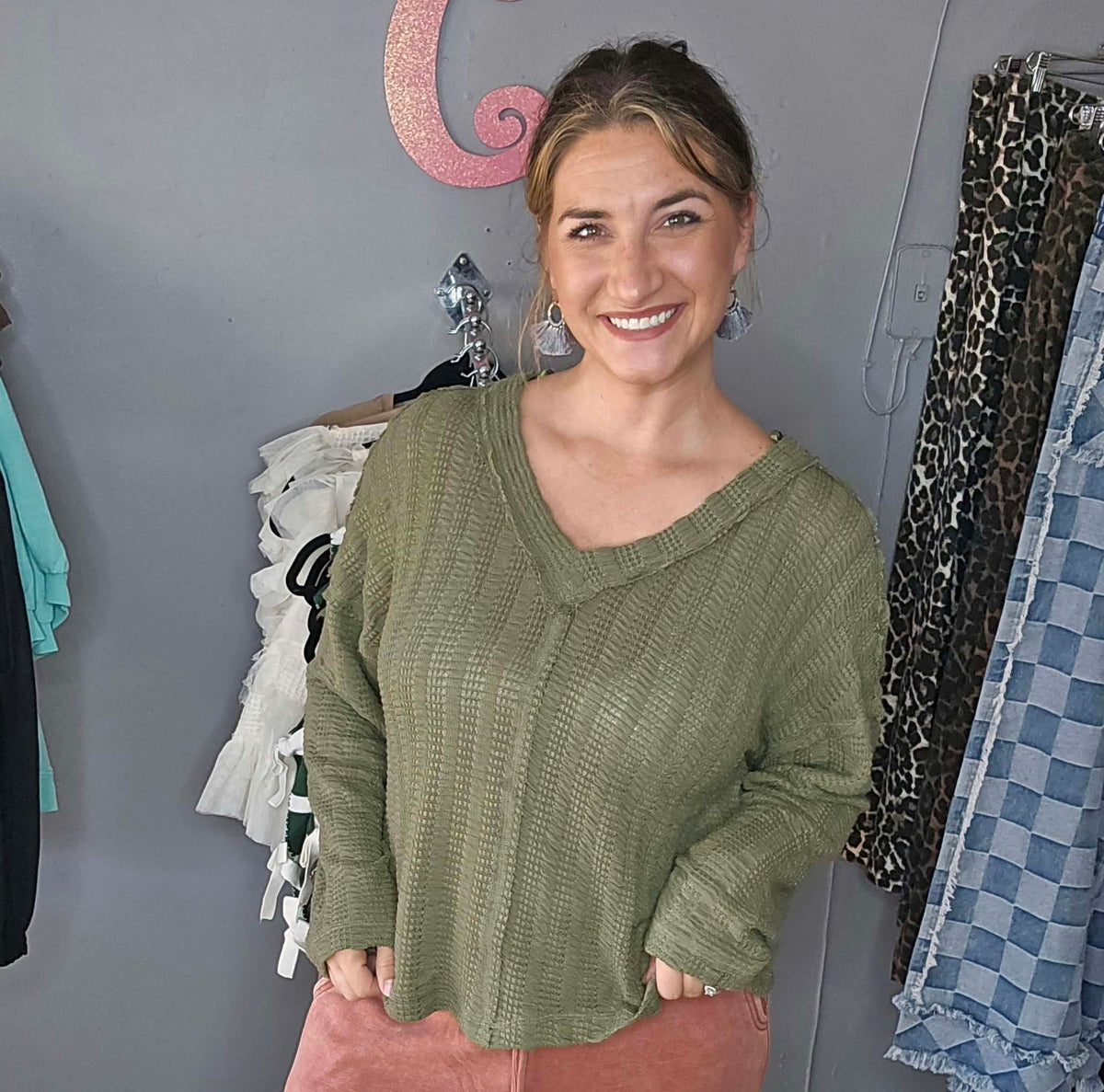 Wine/Olive Textured Sweater