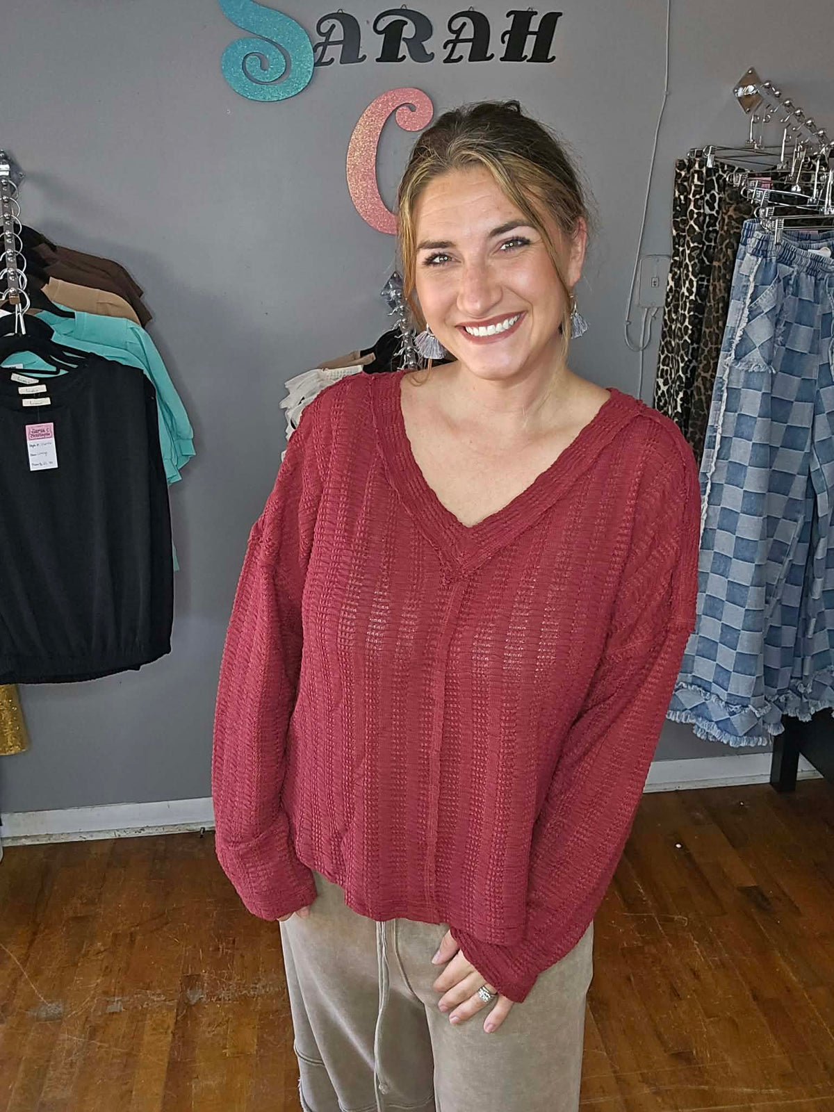 Wine/Olive Textured Sweater
