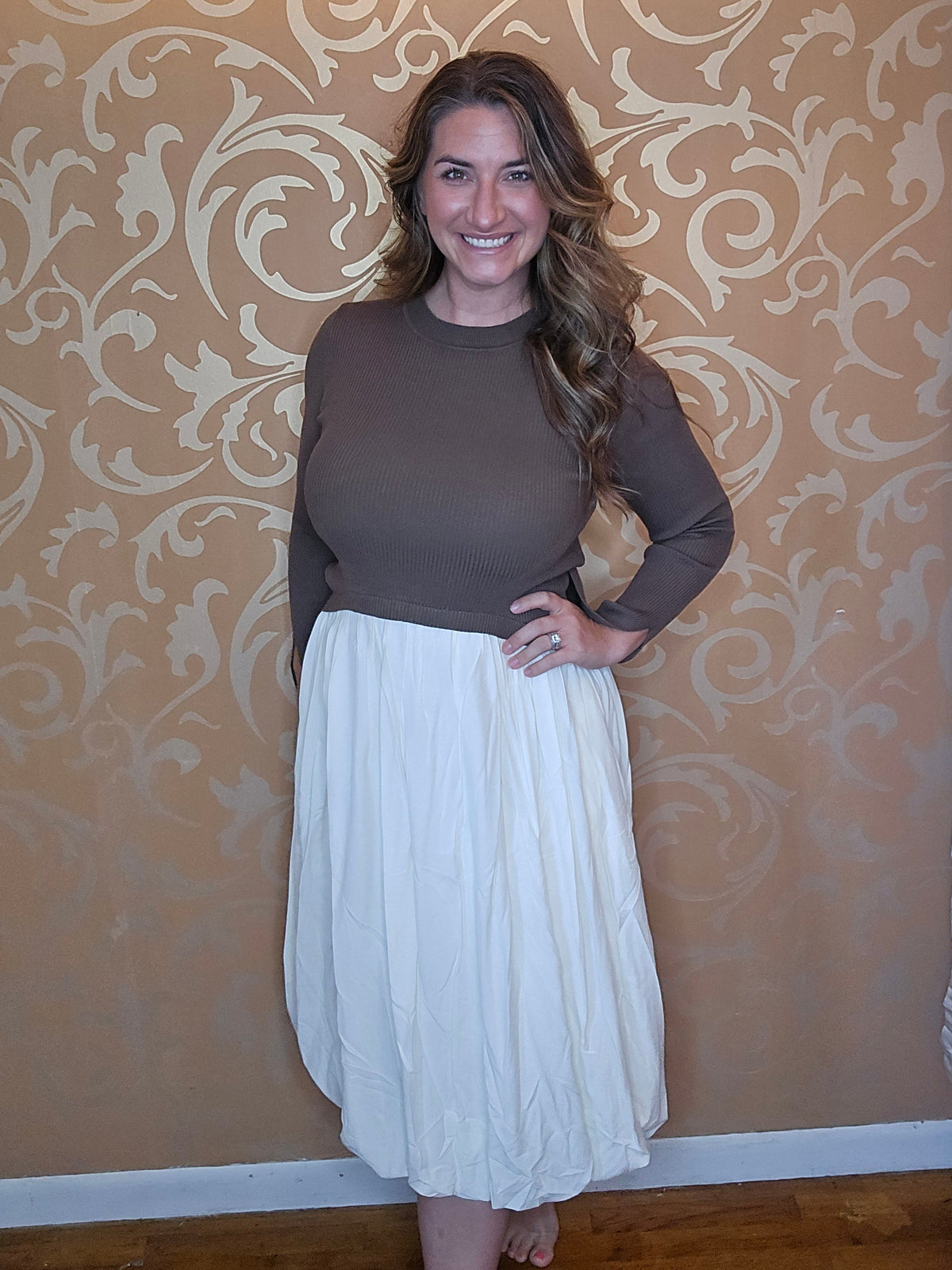 Mocha & Ivory Colorblock Midi Dress