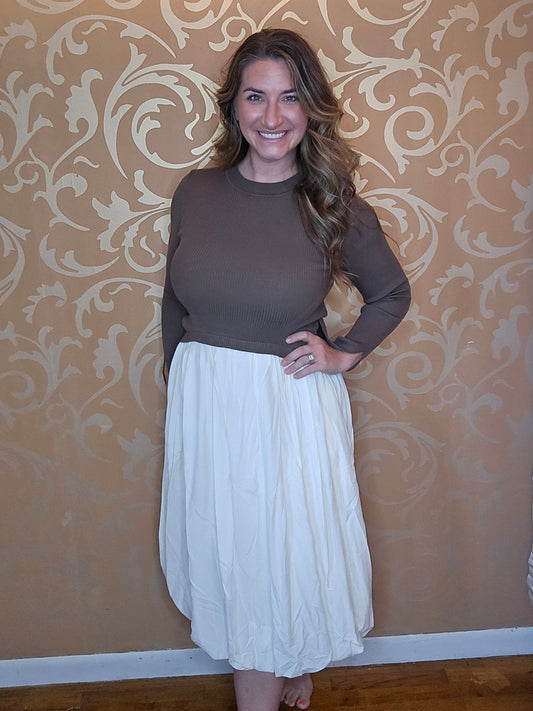 Mocha & Ivory Colorblock Midi Dress