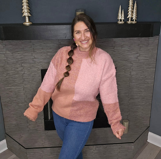 Pink Cozy Colorblock Sweater