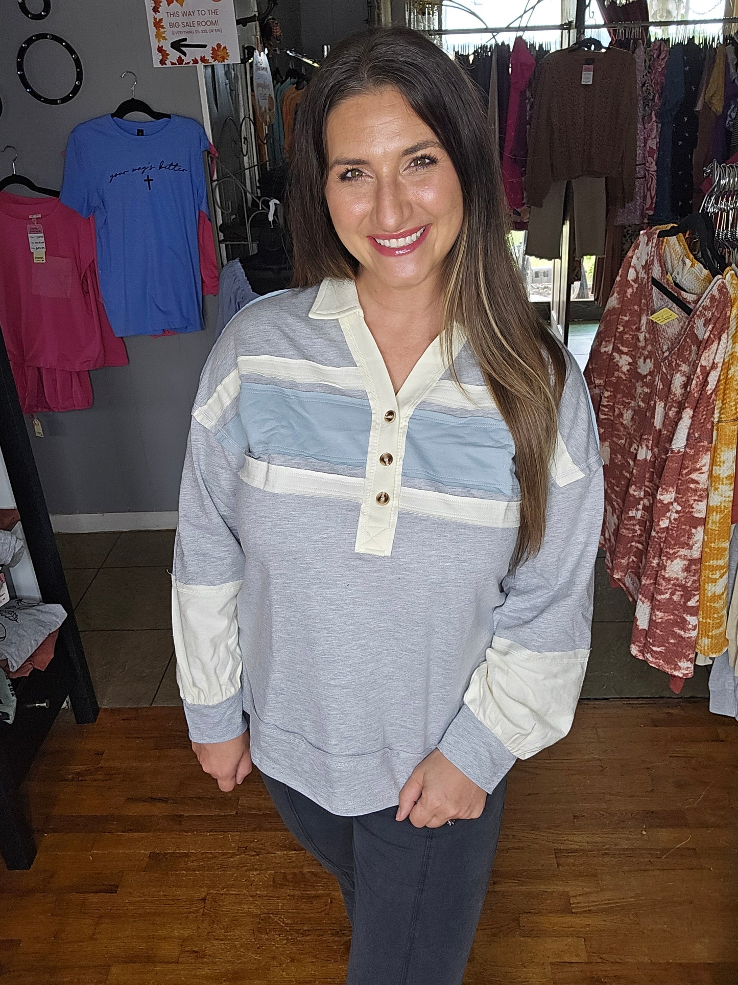 Light Blue ColorBlock Henley Top