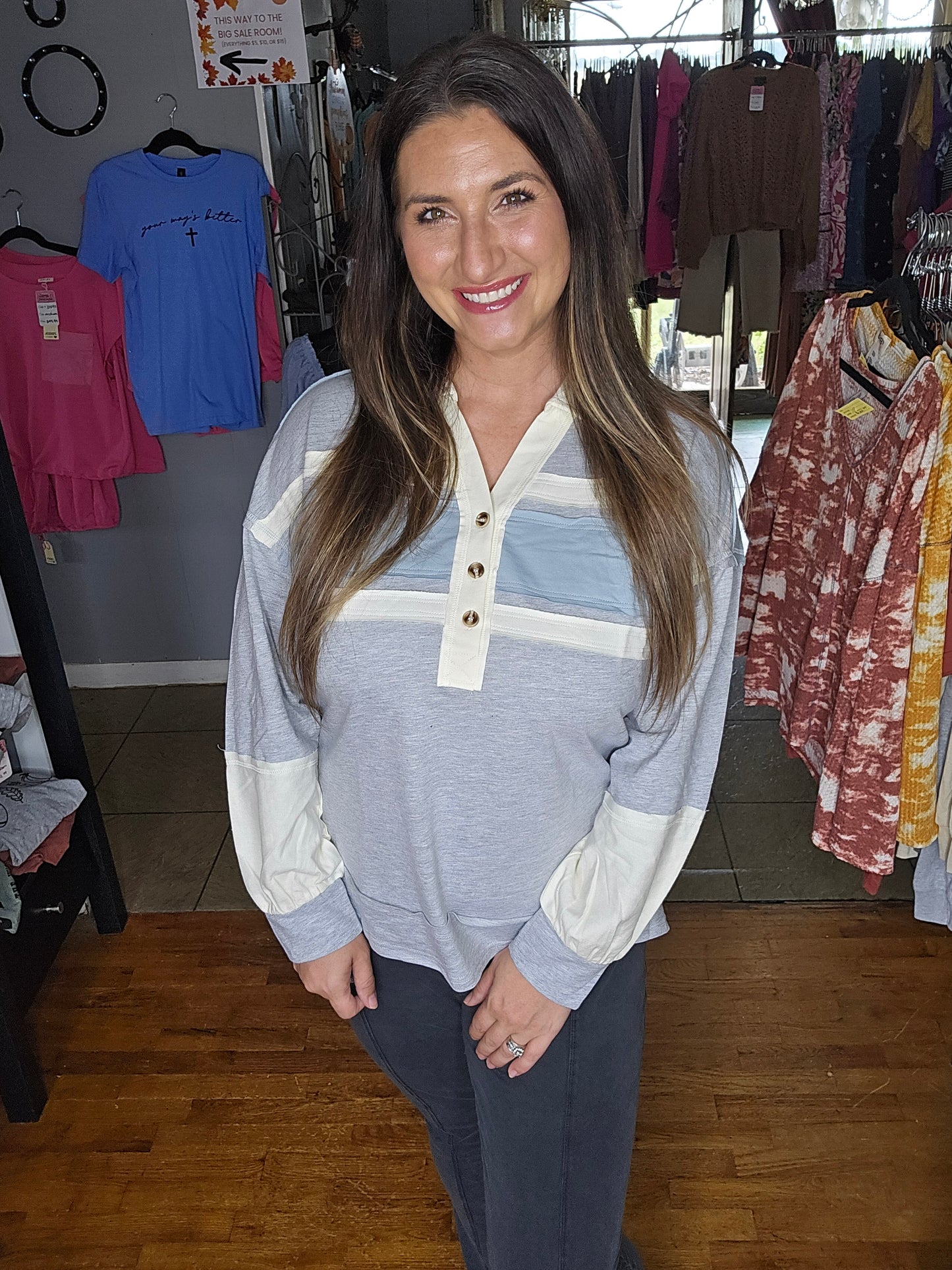 Light Blue ColorBlock Henley Top