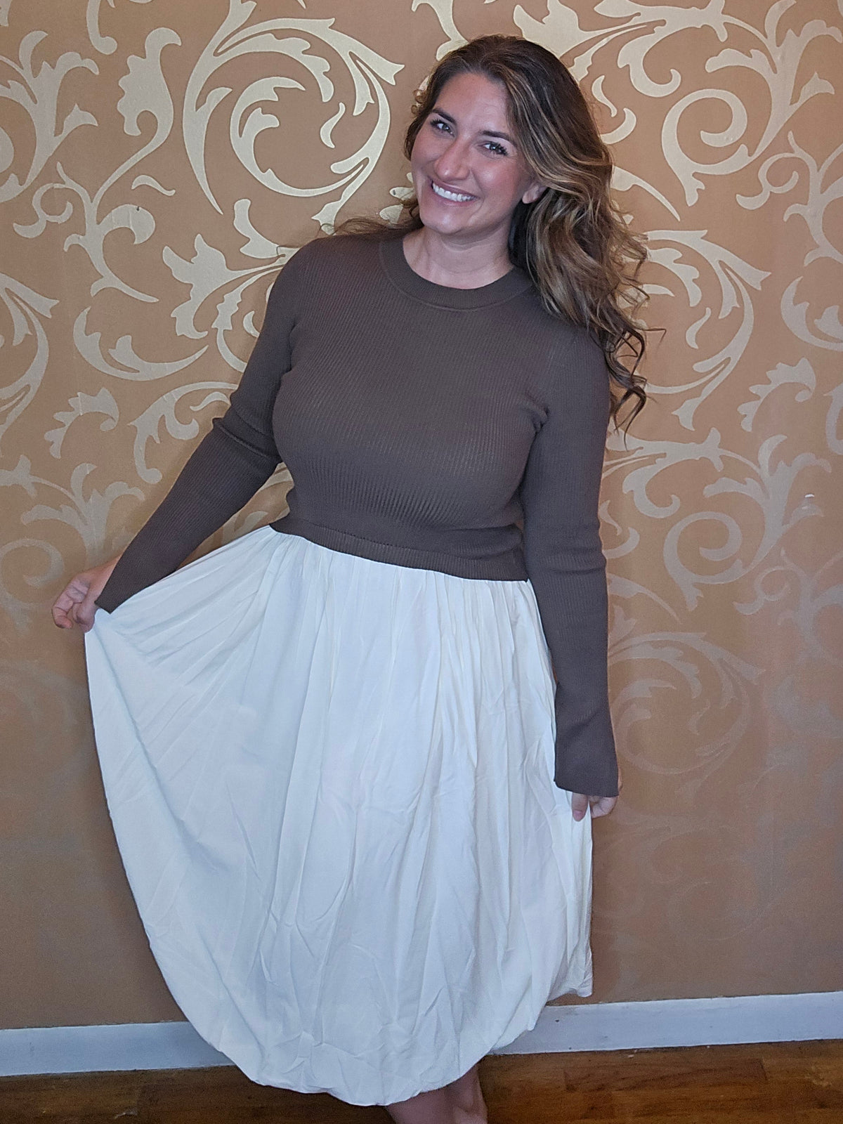 Mocha & Ivory Colorblock Midi Dress