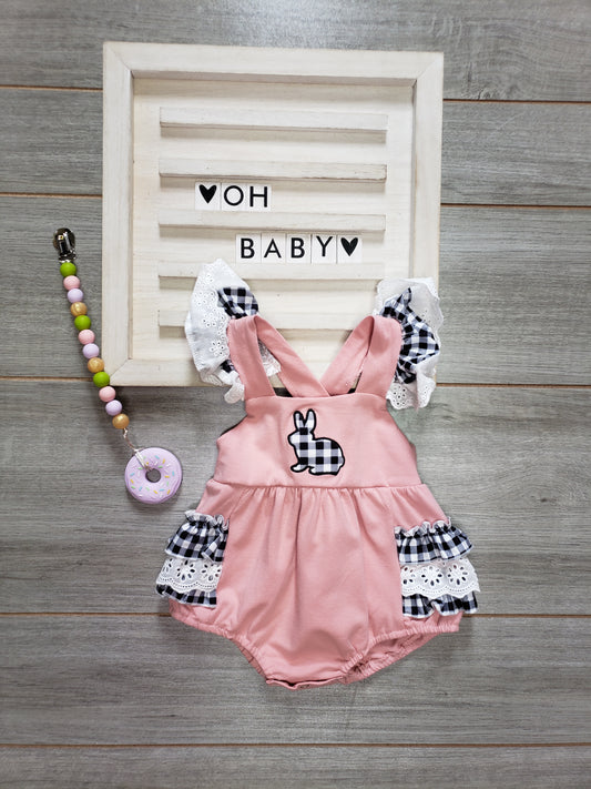 Dusty Rose Bunny XBack Romper