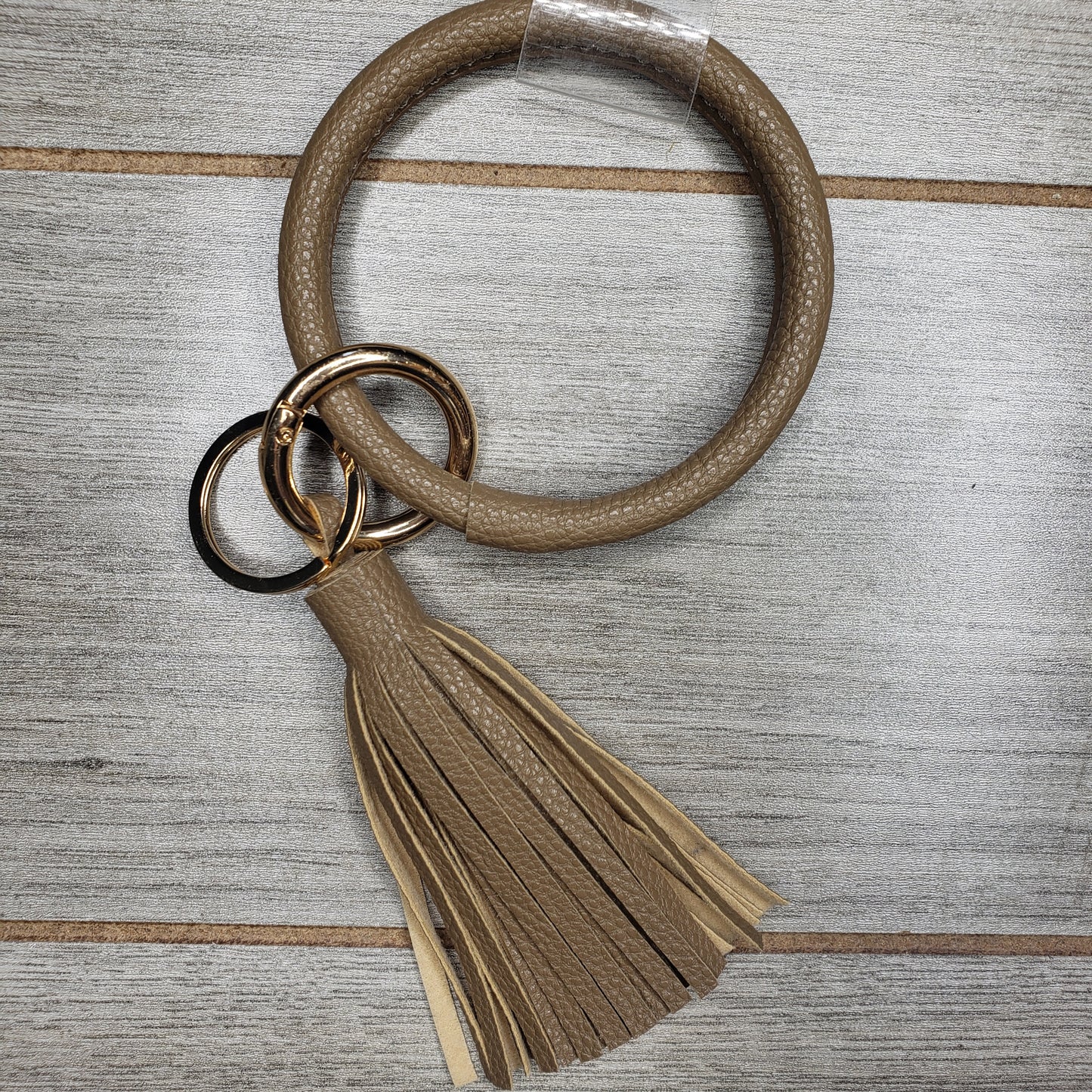 Taupe Leather Fringe Keychain