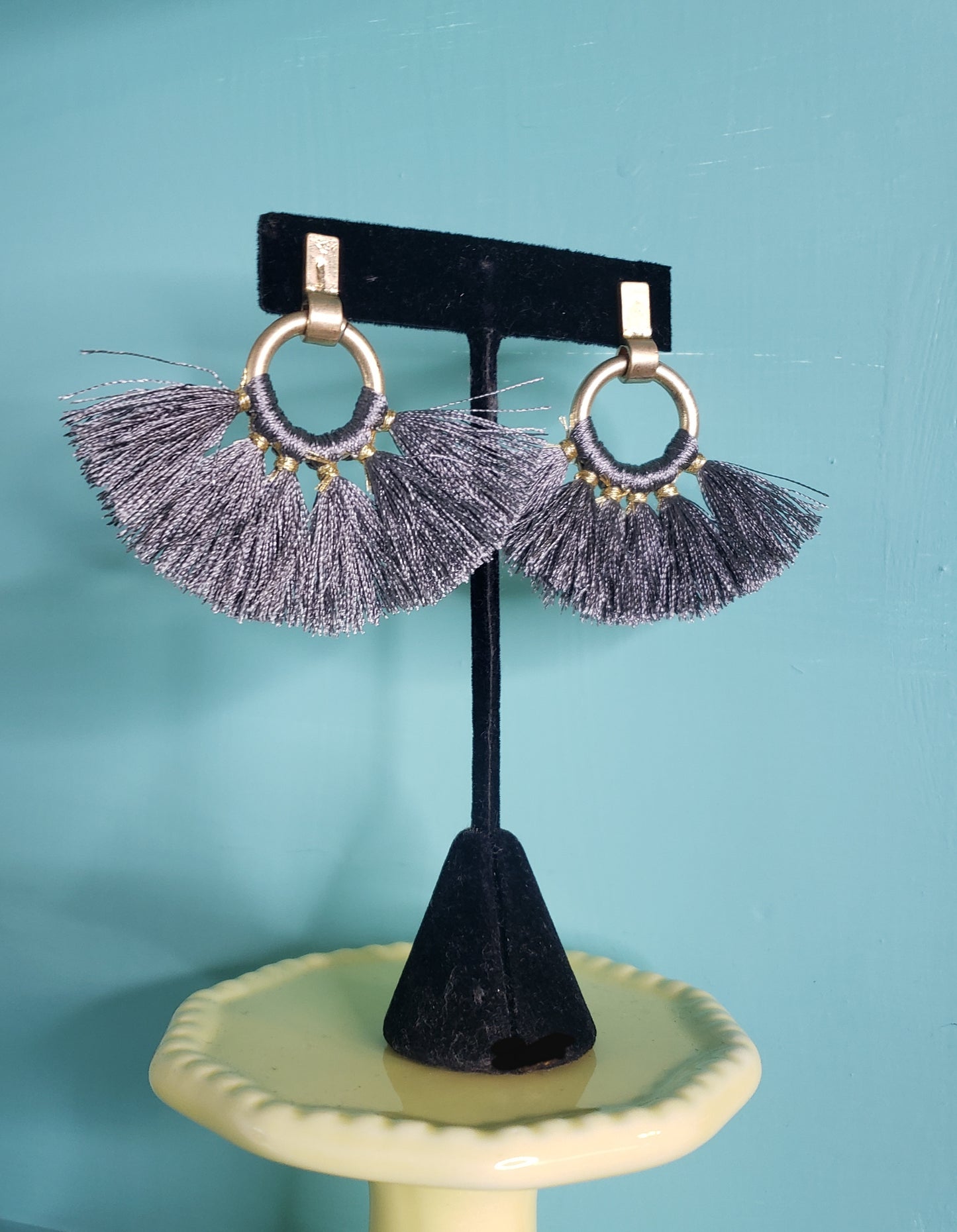 Twist Fringe Earrings-Grey