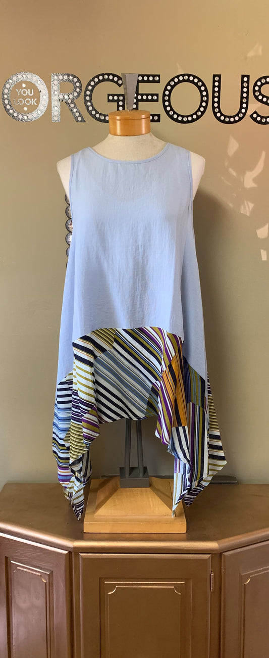 Sleeveless Baby Blue Layered Tunic w/ Abstract Bottom