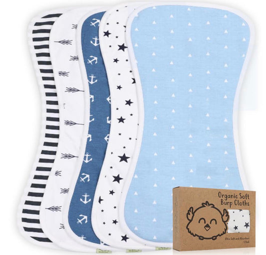 Organic Baby Burp Clothes- 5 pack set