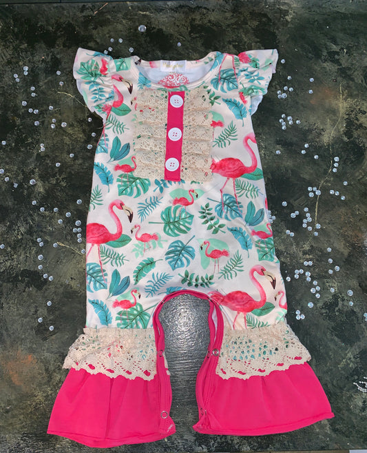 Pink Flamingo Print Ruffle