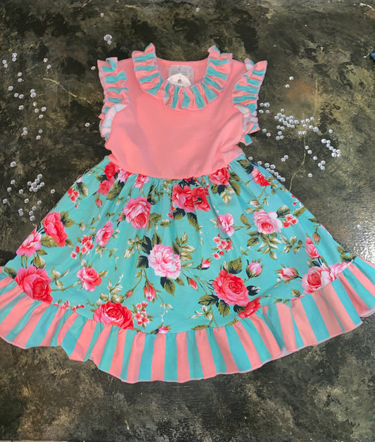 Pink 2 piece Floral Ruffle Set