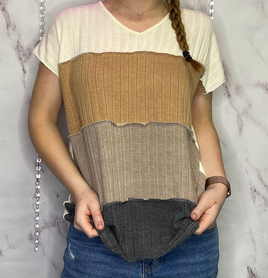 Colorblock Top in Ivory, Camel, Mocha, and Black