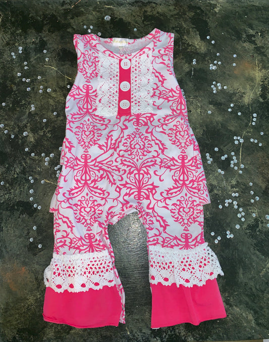 Pink Damask Baby Romper