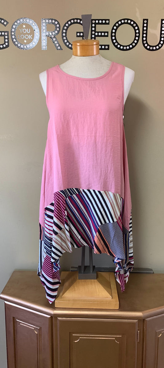 Sleeveless Pink Layered Tunic w/ Abstract Bottom