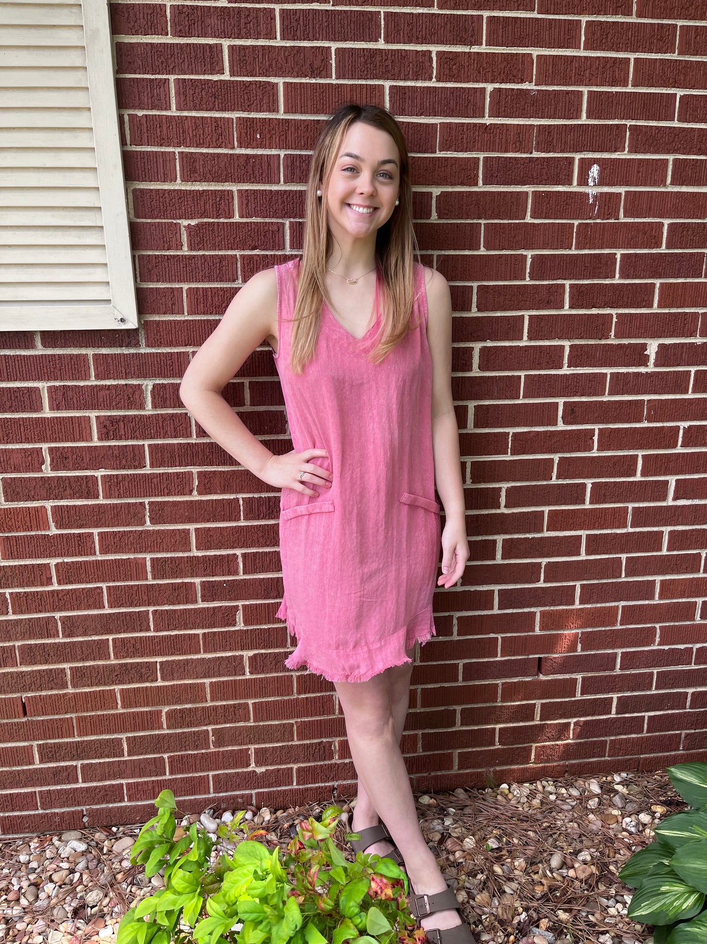 Pink Fringe Sleeveless Dress